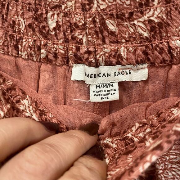 American Eagle Pink Floral Linen Blend Lined Pleated Skirt Size M - Picture 4 of 7